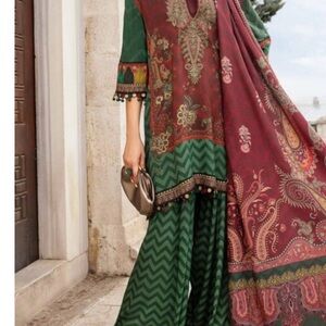 Elegant Green and Maroon Women's dress by Maria B